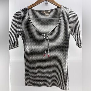 Lucky Brand Black and White Striped Lace-Up Top